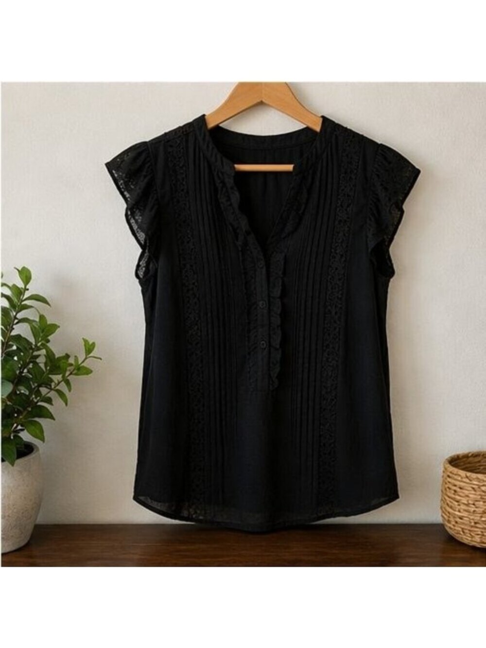 Black Ruffle Blouse